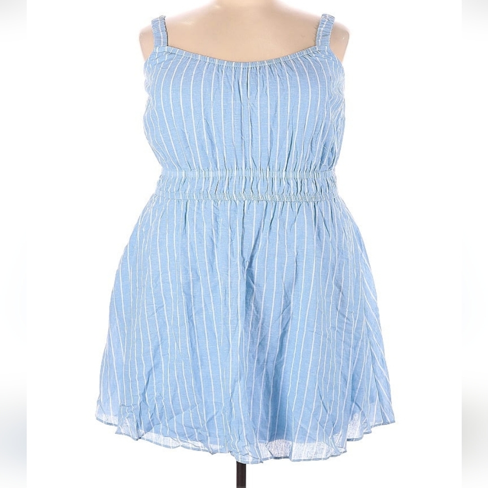 Linen Cotton Blend Lane Bryant Striped Sundress Size 20 Smocked Waist Coastal